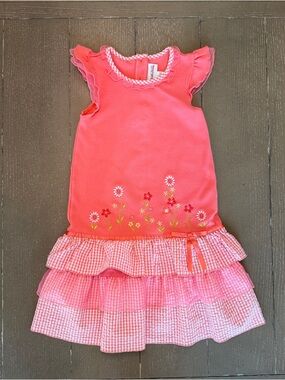 Youngland Girls’ Vintage-Inspired Pink Gingham Floral Summer Dress • Size 8 (M)